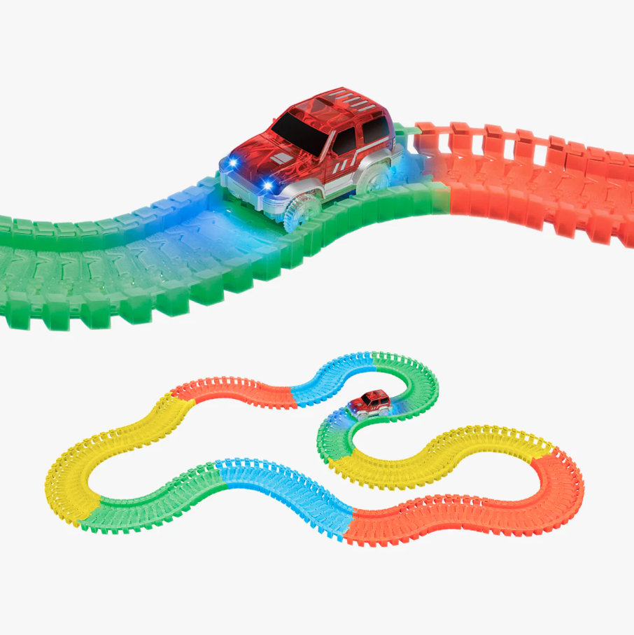 Conjunto de Pista de Corrida Brilha no Escuro Galaxy Flex Track – 220 Peças com Carro de Luz LED