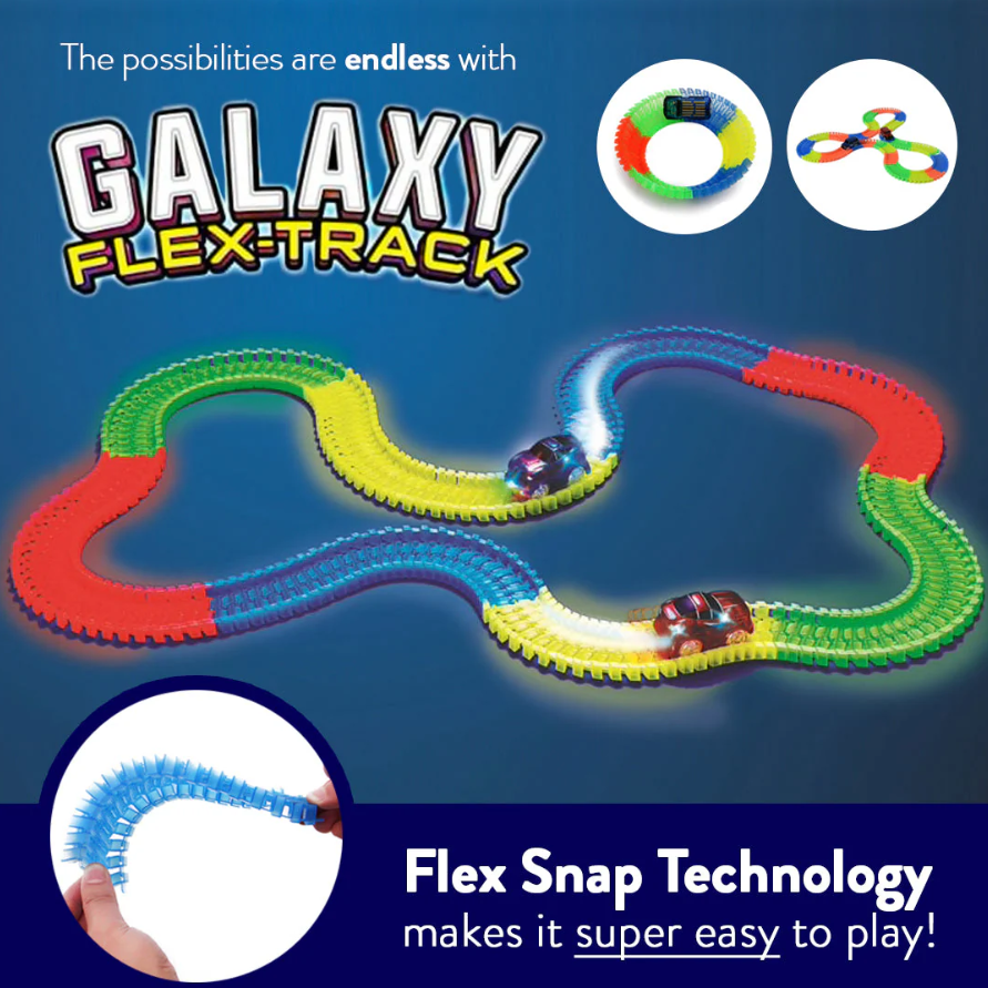 Conjunto de Pista de Corrida Brilha no Escuro Galaxy Flex Track – 220 Peças com Carro de Luz LED