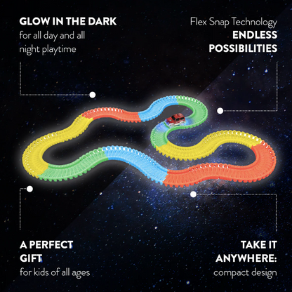 Conjunto de Pista de Corrida Brilha no Escuro Galaxy Flex Track – 220 Peças com Carro de Luz LED