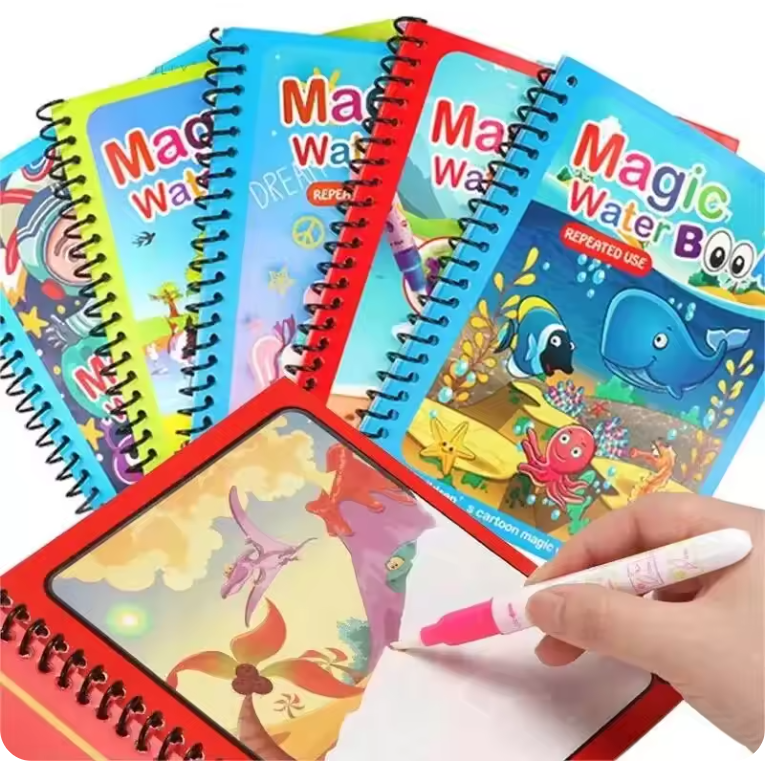 Livro de Desenho Mágico Montessori com Água – Atividade Sensorial de Colorir Reutilizável