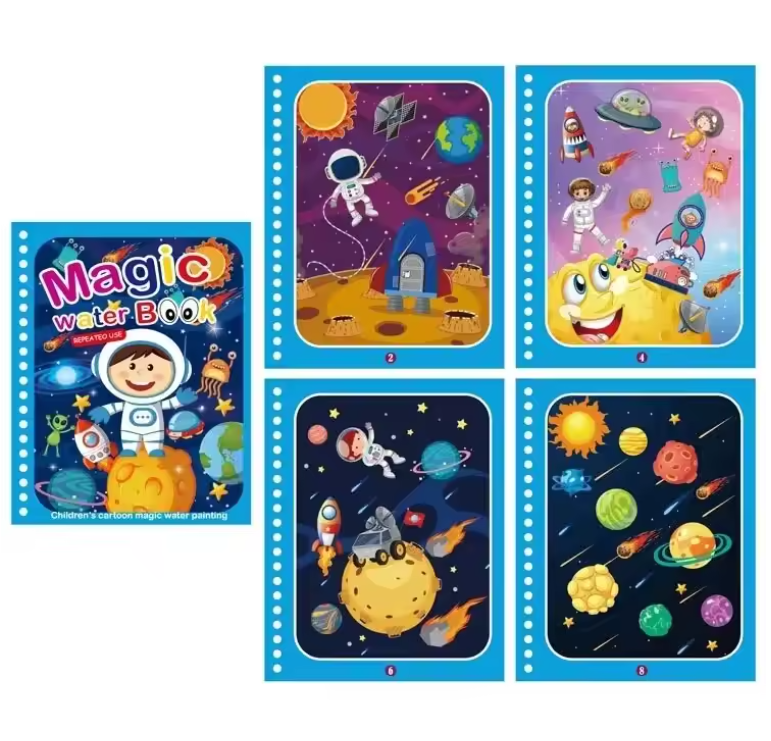 Livro de Desenho Mágico Montessori com Água – Atividade Sensorial de Colorir Reutilizável