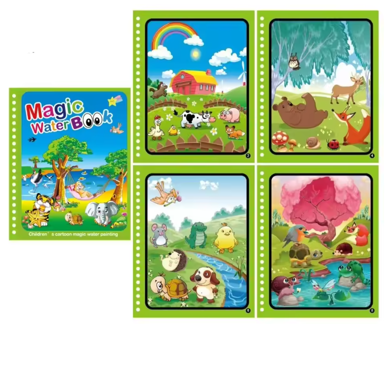 Livro de Desenho Mágico Montessori com Água – Atividade Sensorial de Colorir Reutilizável
