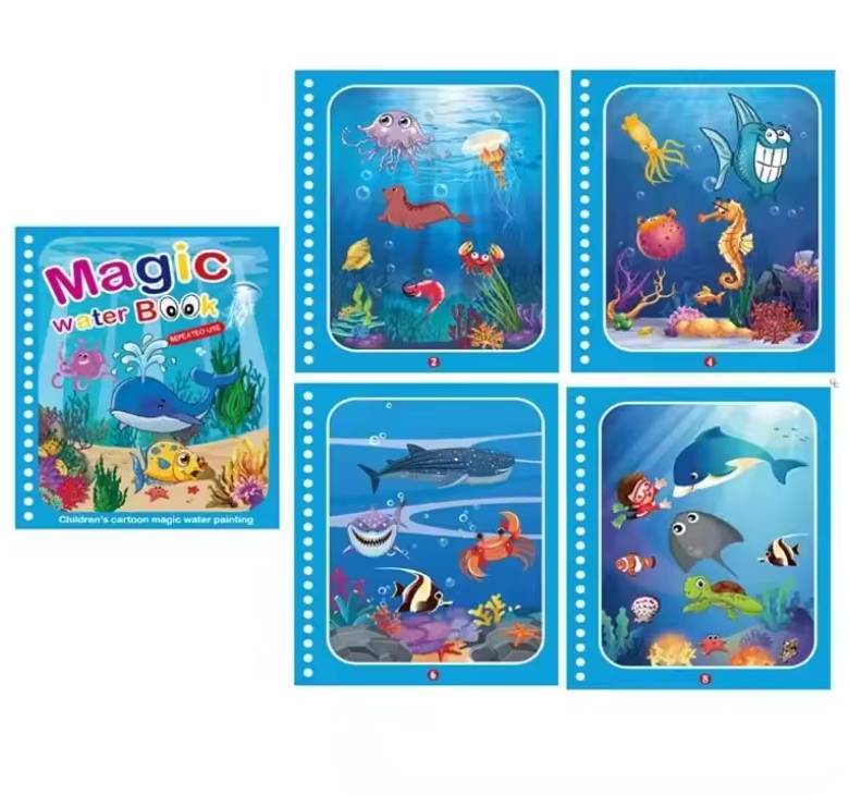 Livro de Desenho Mágico Montessori com Água – Atividade Sensorial de Colorir Reutilizável