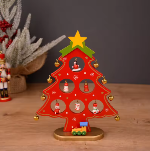 Decoração Nórdica de Árvore de Natal em Madeira – Conjunto de Enfeites de Natal