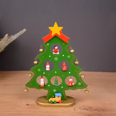 Decoração Nórdica de Árvore de Natal em Madeira – Conjunto de Enfeites de Natal