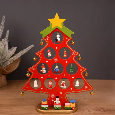 Decoração Nórdica de Árvore de Natal em Madeira – Conjunto de Enfeites de Natal
