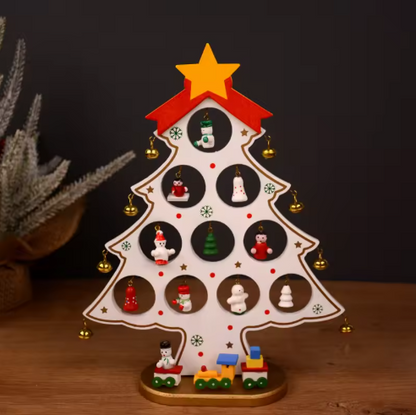Decoração Nórdica de Árvore de Natal em Madeira – Conjunto de Enfeites de Natal