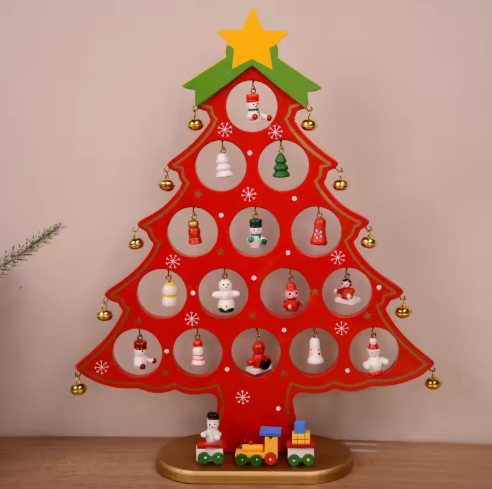 Decoração Nórdica de Árvore de Natal em Madeira – Conjunto de Enfeites de Natal