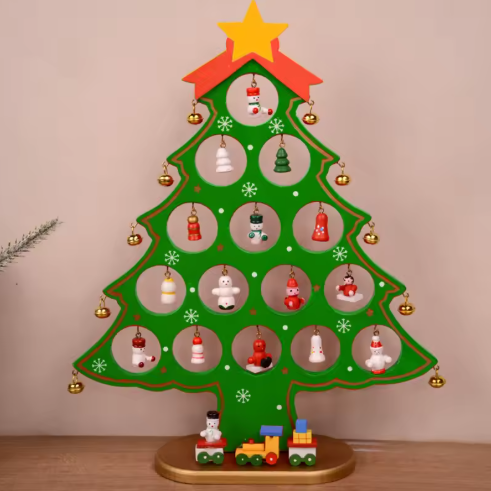 Decoração Nórdica de Árvore de Natal em Madeira – Conjunto de Enfeites de Natal