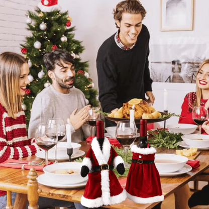 Juego de 4 fundas de Navidad para botellas de vino – Fundas con gorro de Papá Noel y vestido festivo