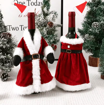 Juego de 4 fundas de Navidad para botellas de vino – Fundas con gorro de Papá Noel y vestido festivo