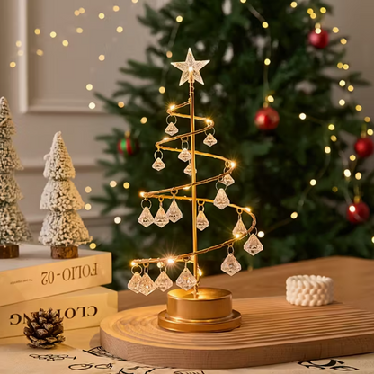 Luminária Elegante de Árvore de Natal em Metal – LED Branco Quente com Ornamentos de Cristal