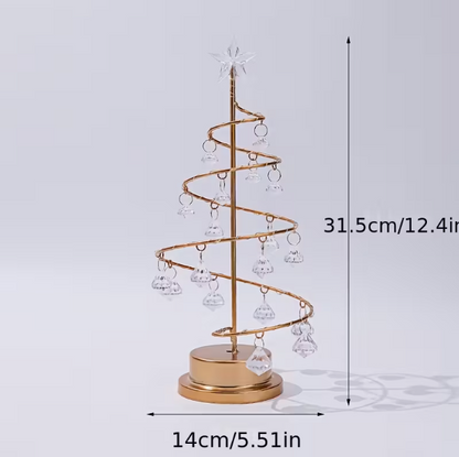 Luminária Elegante de Árvore de Natal em Metal – LED Branco Quente com Ornamentos de Cristal