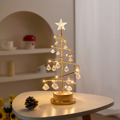 Luminária Elegante de Árvore de Natal em Metal – LED Branco Quente com Ornamentos de Cristal