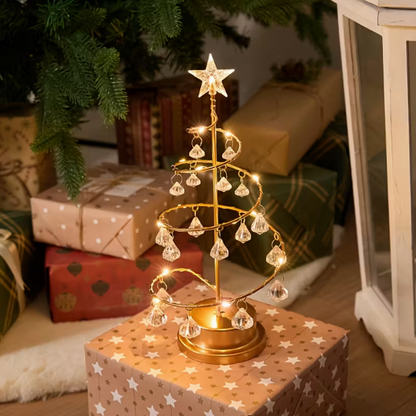 Luminária Elegante de Árvore de Natal em Metal – LED Branco Quente com Ornamentos de Cristal