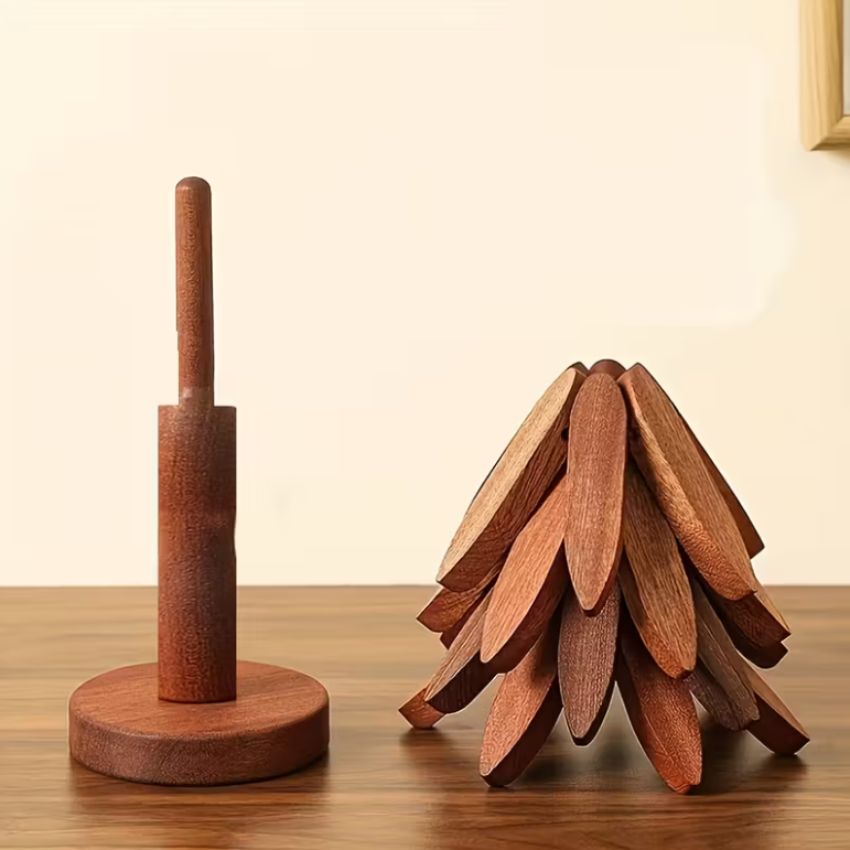 Conjunto de Bases para Copos Resistentes ao Calor com Design de Árvore em Madeira (3 ou 4 Folhas)