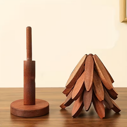 Conjunto de Bases para Copos Resistentes ao Calor com Design de Árvore em Madeira (3 ou 4 Folhas)