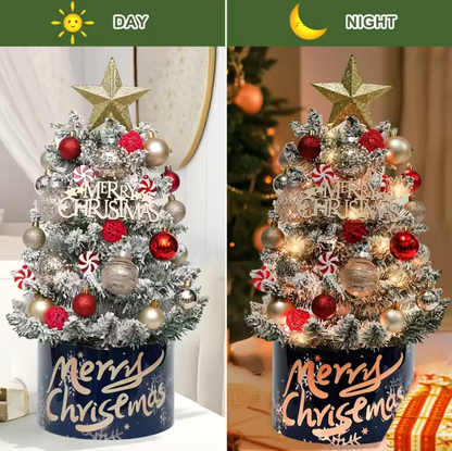 Pre-Lit Christmas Tree Kit with LED Lights & Decorative Orbs
