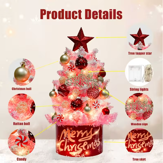 Pre-Lit Christmas Tree Kit with LED Lights & Decorative Orbs
