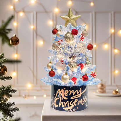 Pre-Lit Christmas Tree Kit with LED Lights & Decorative Orbs