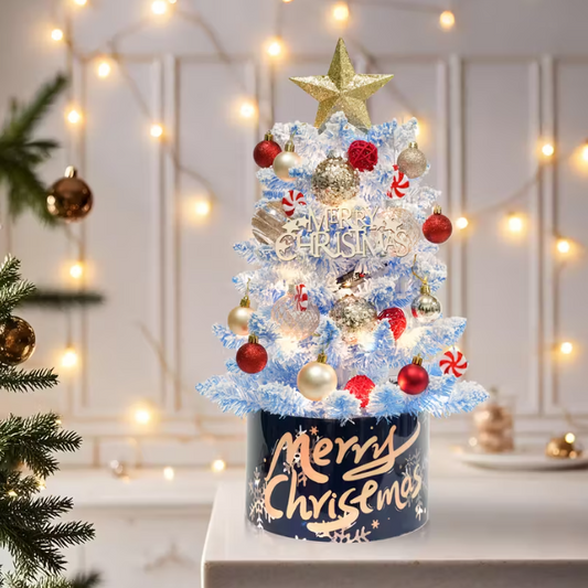 Pre-Lit Christmas Tree Kit with LED Lights & Decorative Orbs