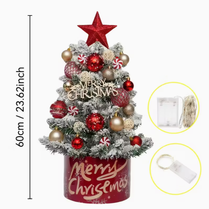 Pre-Lit Christmas Tree Kit with LED Lights & Decorative Orbs