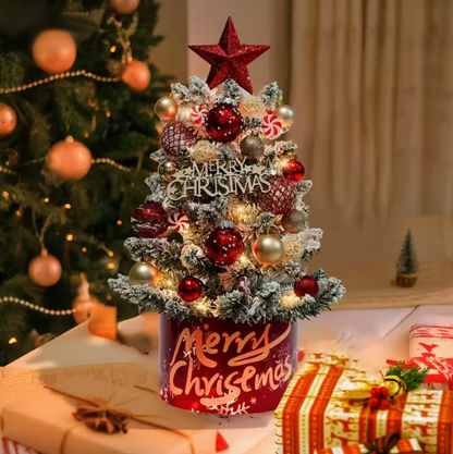 Pre-Lit Christmas Tree Kit with LED Lights & Decorative Orbs