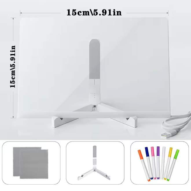 Candeeiro de Mesa com Quadro de Mensagens em Acrílico (USB, Apagável)