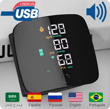 Monitor de Pressão Arterial de Pulso Recarregável com Visor LED