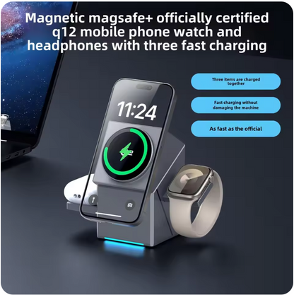 3-in-1 Magnetic Wireless Charging Stand with Auto-Rotating Pad