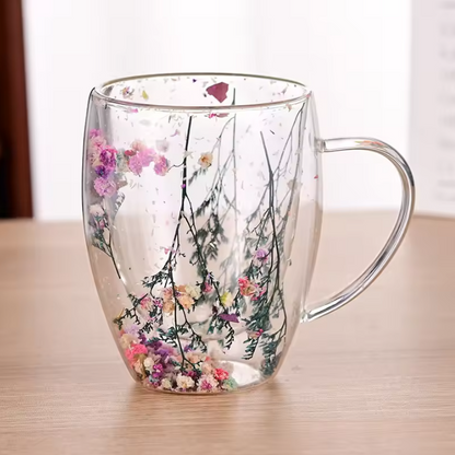 Botanical Double-Walled Dried Flower Glass Mug
