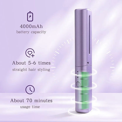 Portable Wireless Electric Hair Straightener Brush - Cordless Ionic Heating Comb for Smooth & Curly Hair - USB Rechargeable Travel Hair Styler