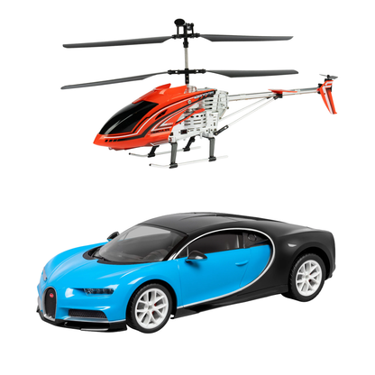 Set de persecución de coche RC Bugatti Chiron y helicóptero con giróscopo de 3,5 canales