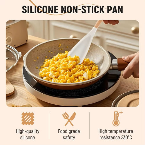 Silicone Cooking Spoon with Ergonomic Wood Handle –  (Black, 2-Piece Set)