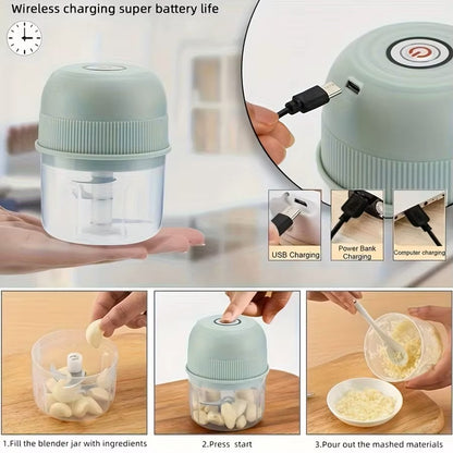 Prensa de ajos y picadora de verduras eléctrica - Mini procesador de alimentos y picadora de carne portátil - Picadora de cebolla y pimienta recargable por USB