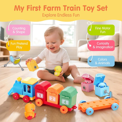 Comboio de Brinquedo Montessori para Crianças Pequenas – Brinquedo Educativo para Contar, Combinar e Separar com Animais da Quinta