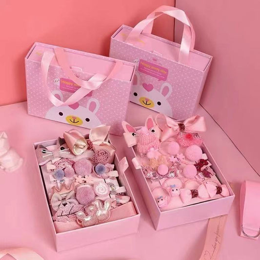 18pcs Korean Princess Kids Hair Clip Set with Gift Box – Cute Floral & Bow Hair Accessories