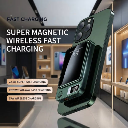 Batería externa magnética inalámbrica de 22,5 W – Cargador portátil ultradelgado de carga rápida – Batería externa compacta para viajes para iPhone, Android y Huawei