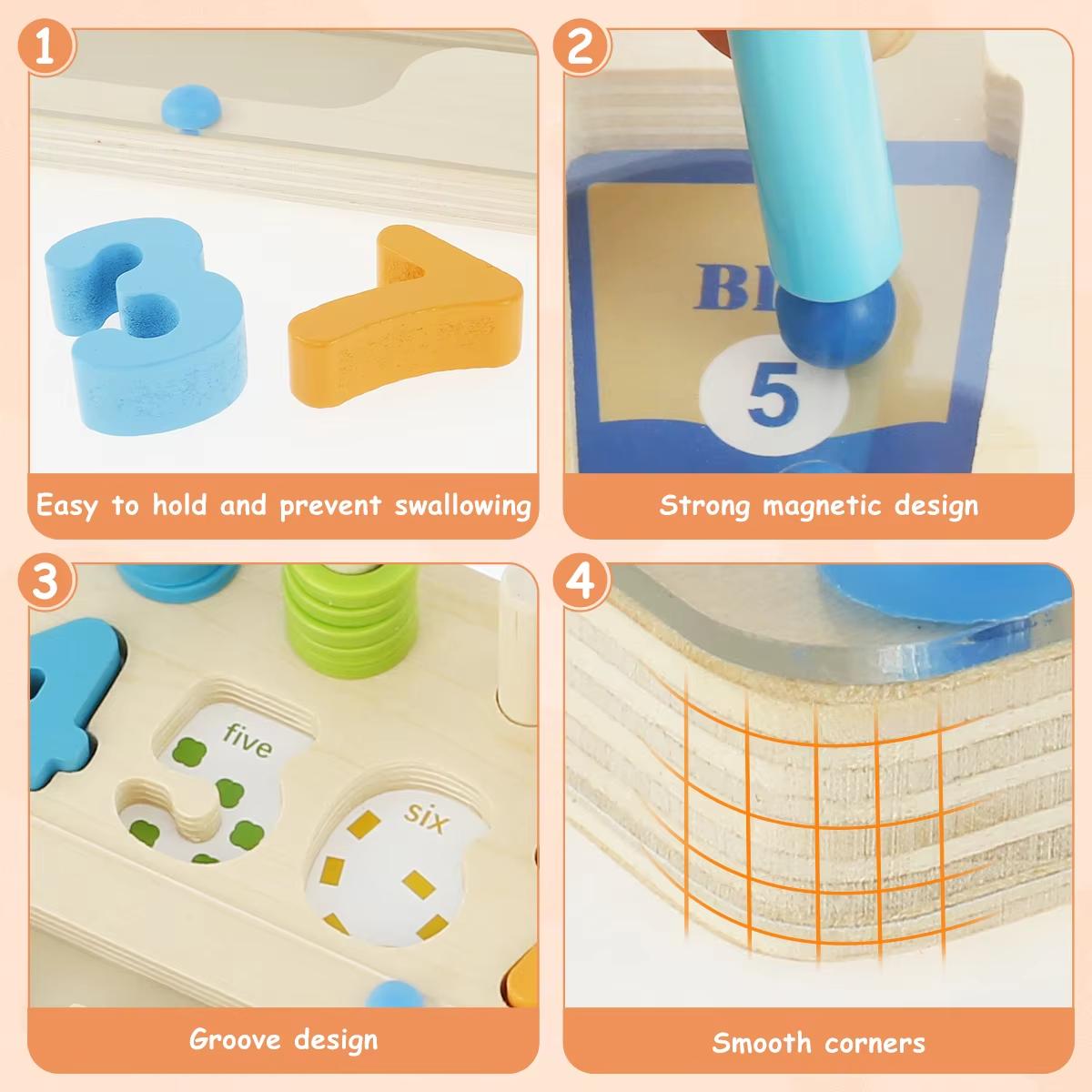 Magnetic Color and Number Maze with Pen – Wooden Montessori Counting & Matching Board Game for Kids