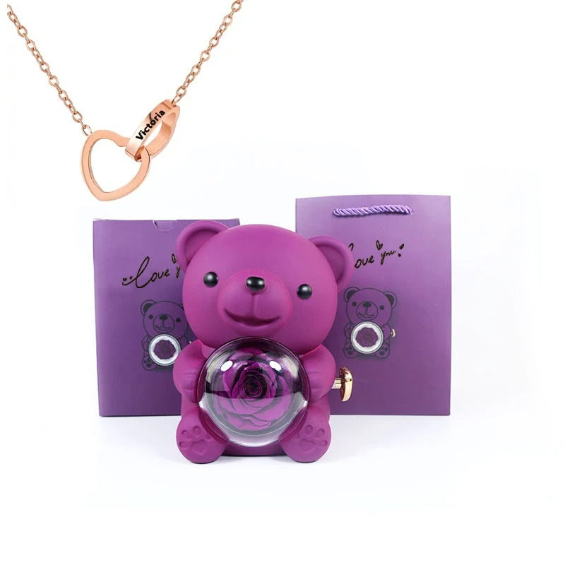 Oso de peluche - Caja de regalos con rosas eternas