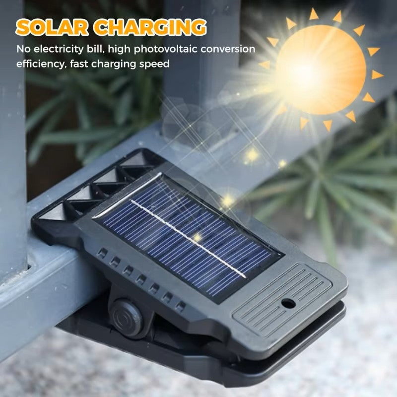 Luz solar de seguridad exterior con clip – Lámpara LED impermeable con sensor de movimiento