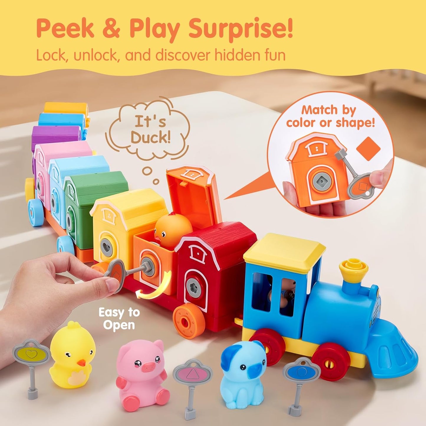 Comboio de Brinquedo Montessori para Crianças Pequenas – Brinquedo Educativo para Contar, Combinar e Separar com Animais da Quinta
