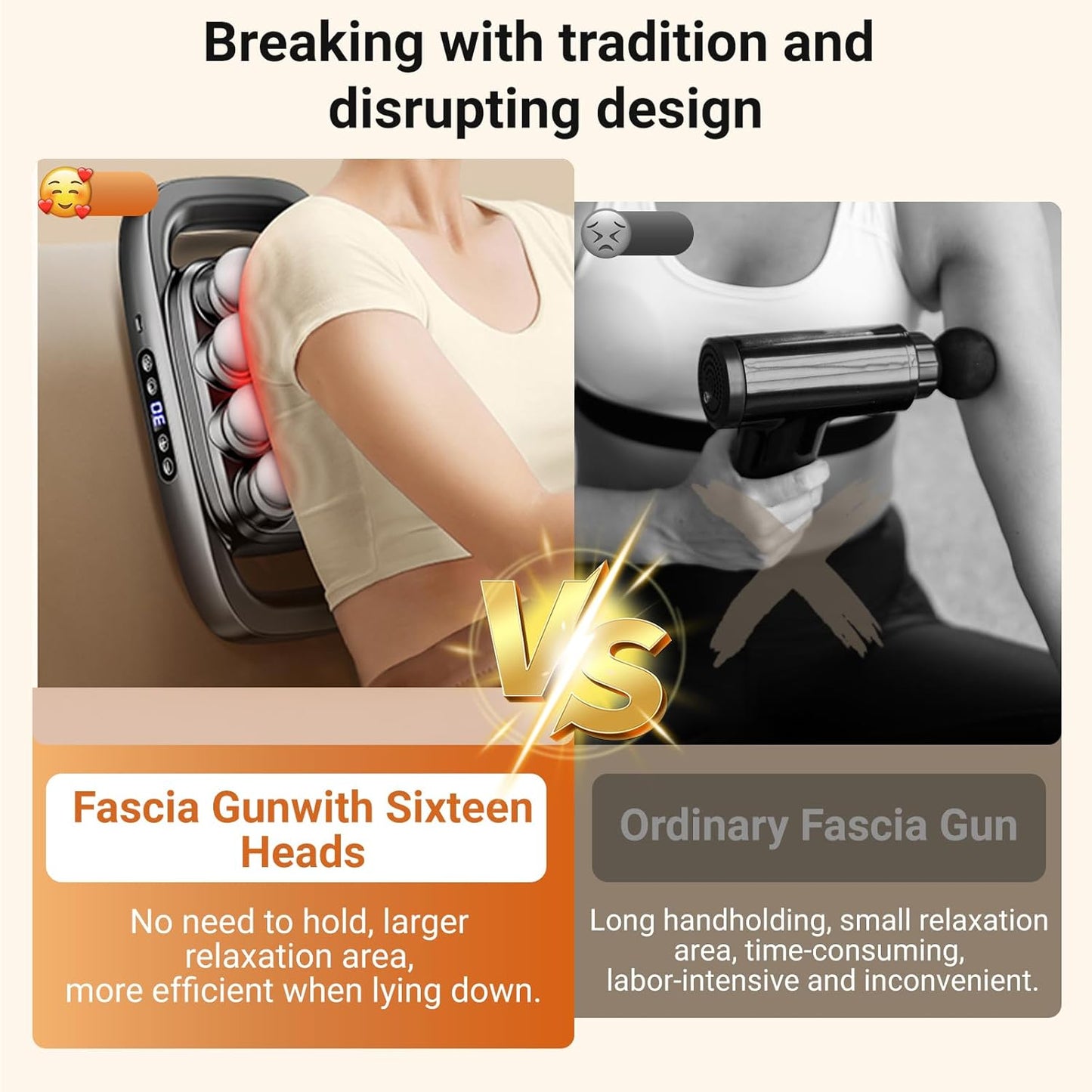 Pistola de masaje fascial recargable de 16 cabezales – Masajeador de tejido profundo de alta potencia para alivio de todo el cuerpo