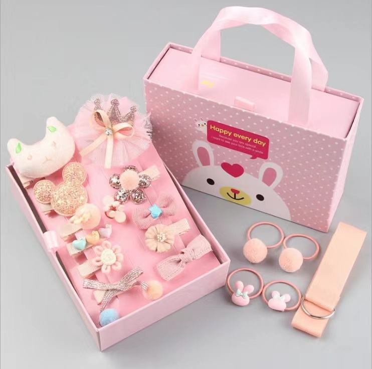 18pcs Korean Princess Kids Hair Clip Set with Gift Box – Cute Floral & Bow Hair Accessories