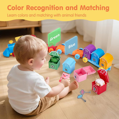 Comboio de Brinquedo Montessori para Crianças Pequenas – Brinquedo Educativo para Contar, Combinar e Separar com Animais da Quinta