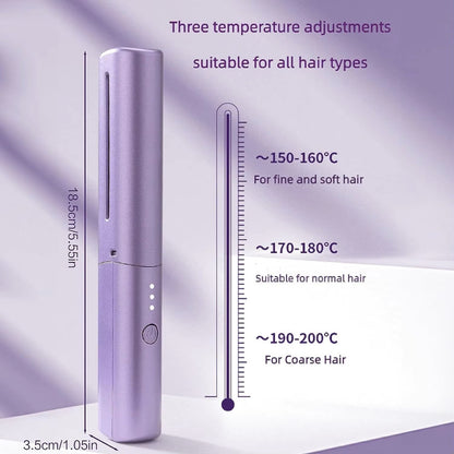 Portable Wireless Electric Hair Straightener Brush - Cordless Ionic Heating Comb for Smooth & Curly Hair - USB Rechargeable Travel Hair Styler
