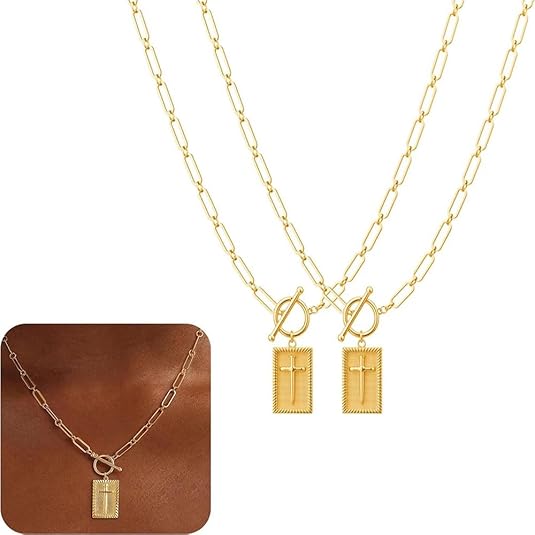 Collar con colgante de cruz chapado en oro y plata para mujer