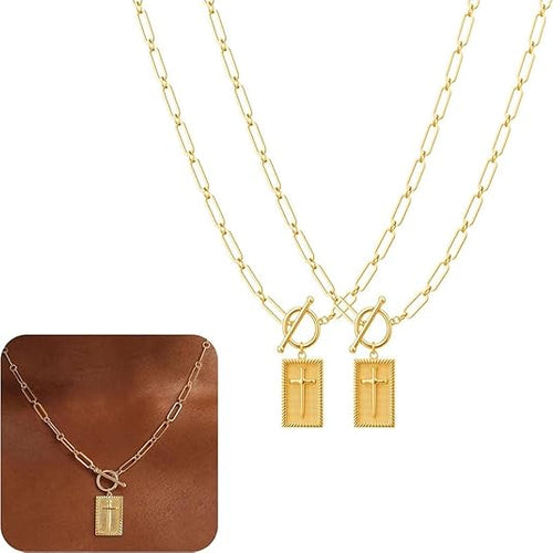 Collar con colgante de cruz chapado en oro y plata para mujer