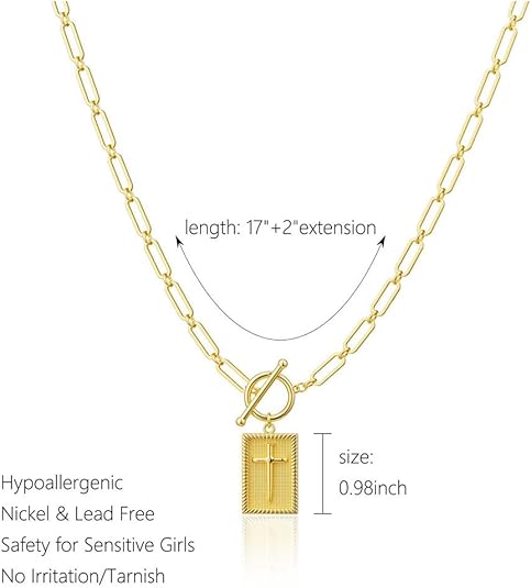 Collar con colgante de cruz chapado en oro y plata para mujer