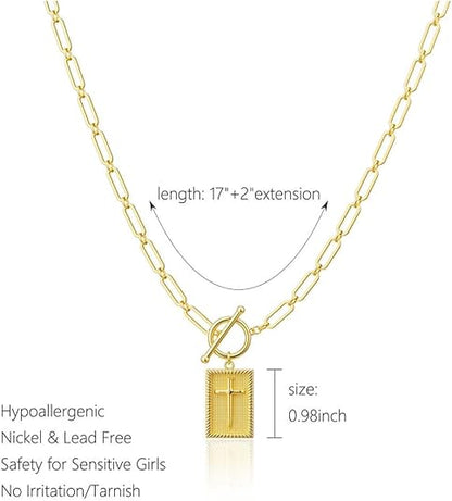 Collar con colgante de cruz chapado en oro y plata para mujer